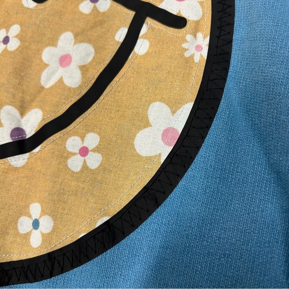 Skull House Small/Medium Floral Smiley Face Appliqué Blue Hoodie Preowned - Picture 4 of 5